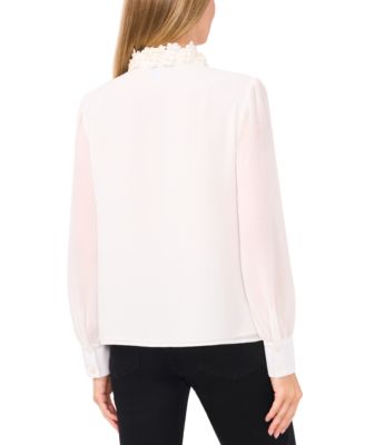 Women's Floral-Appliqu&eacute; Collared Long-Sleeve Blouse