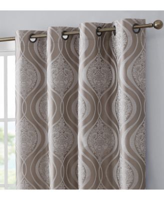 Montero Damask 100% Complete Blackout Shading Thermal Insulated Energy Efficient Heat/Cold Blocking Grommet Heavy Curtain Drapery Panels for Living Room, 2 Panels