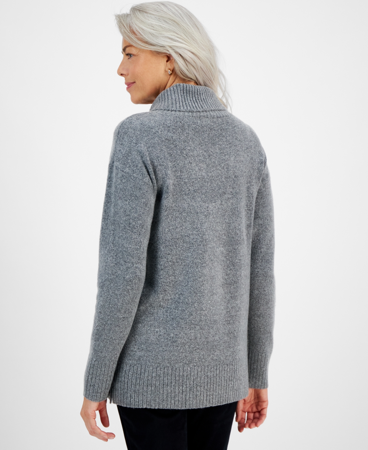 Style & Co Petite Shawl-collar Button-trim Tunic Sweater, Created For Macy's In Gray