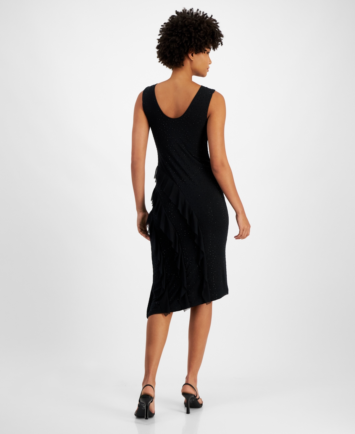 Tinsel Women's Round-Neck Studded Asymmetric-Ruffle Dress