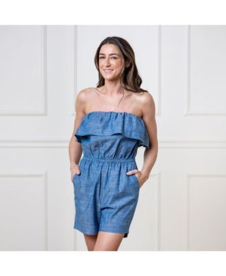 Women's Organic Ruffle Top Chambray Romper