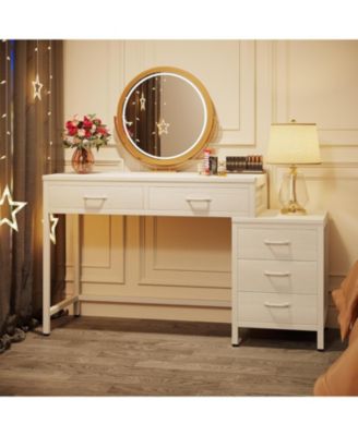 Vanity Desk with 5 Drawers, Makeup Vanity Table Dressing Table with Side 3-Drawer Chest, Make Up Vanities for Women, Girls (Without Mirror)