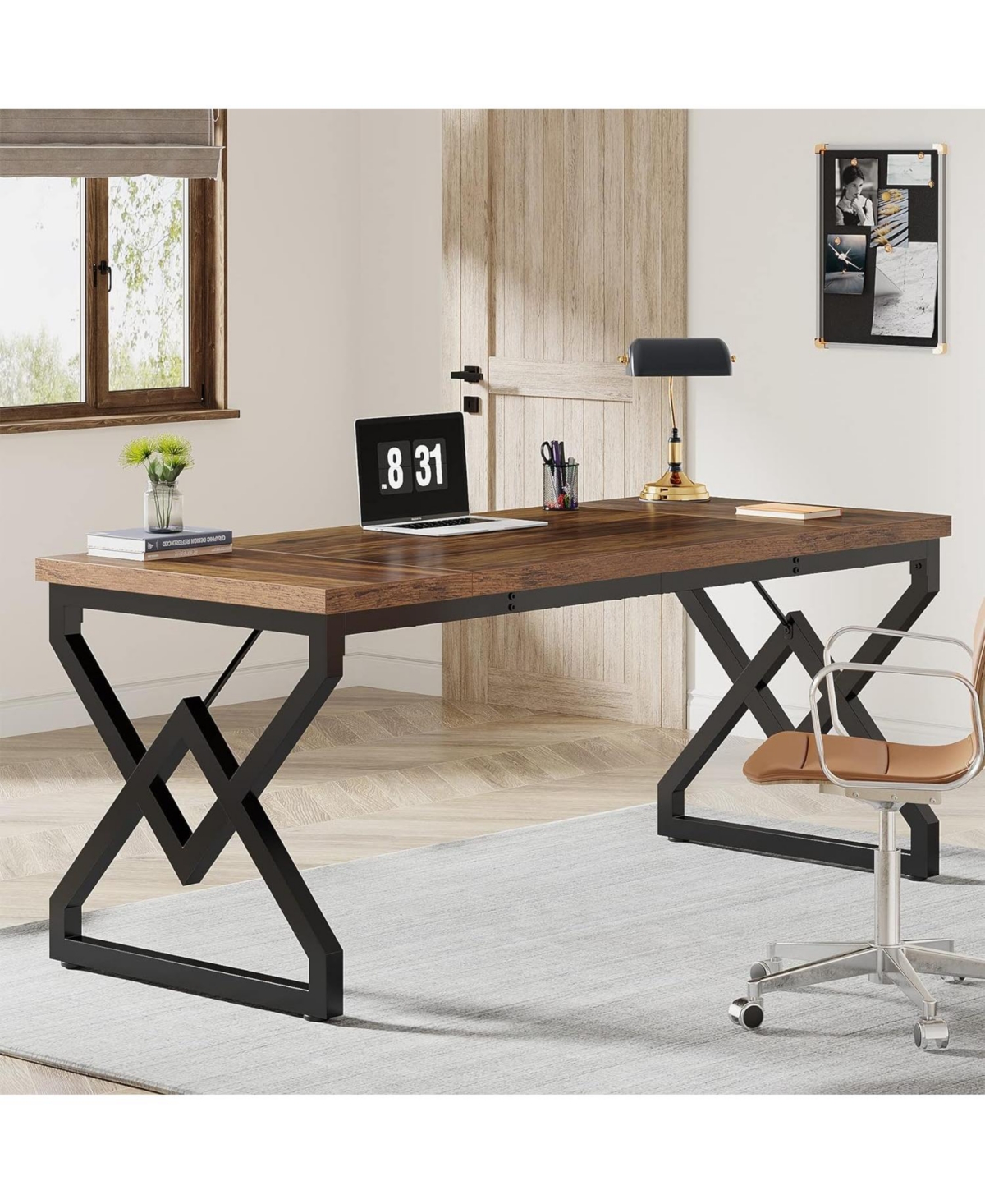 Tribesigns 63 Inch Executive Desk, Large Office Computer Desk with Extra Thick Wooden Tabletop and Metal Frame, Modern Simple Workstation Writing Tabl