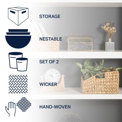 Happimess Havanah Southwestern Hand-Woven Hyacinth Slanted Pantry Baskets with Handles (Set of 2