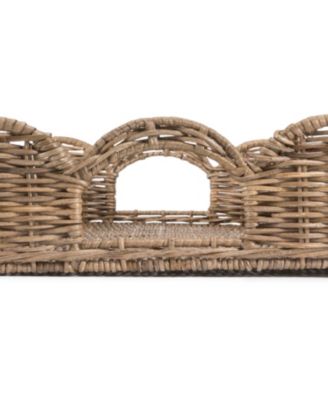 Jonathan Y Scalloped Southwestern Cottage Hand-Woven Rattan Tray with Handles