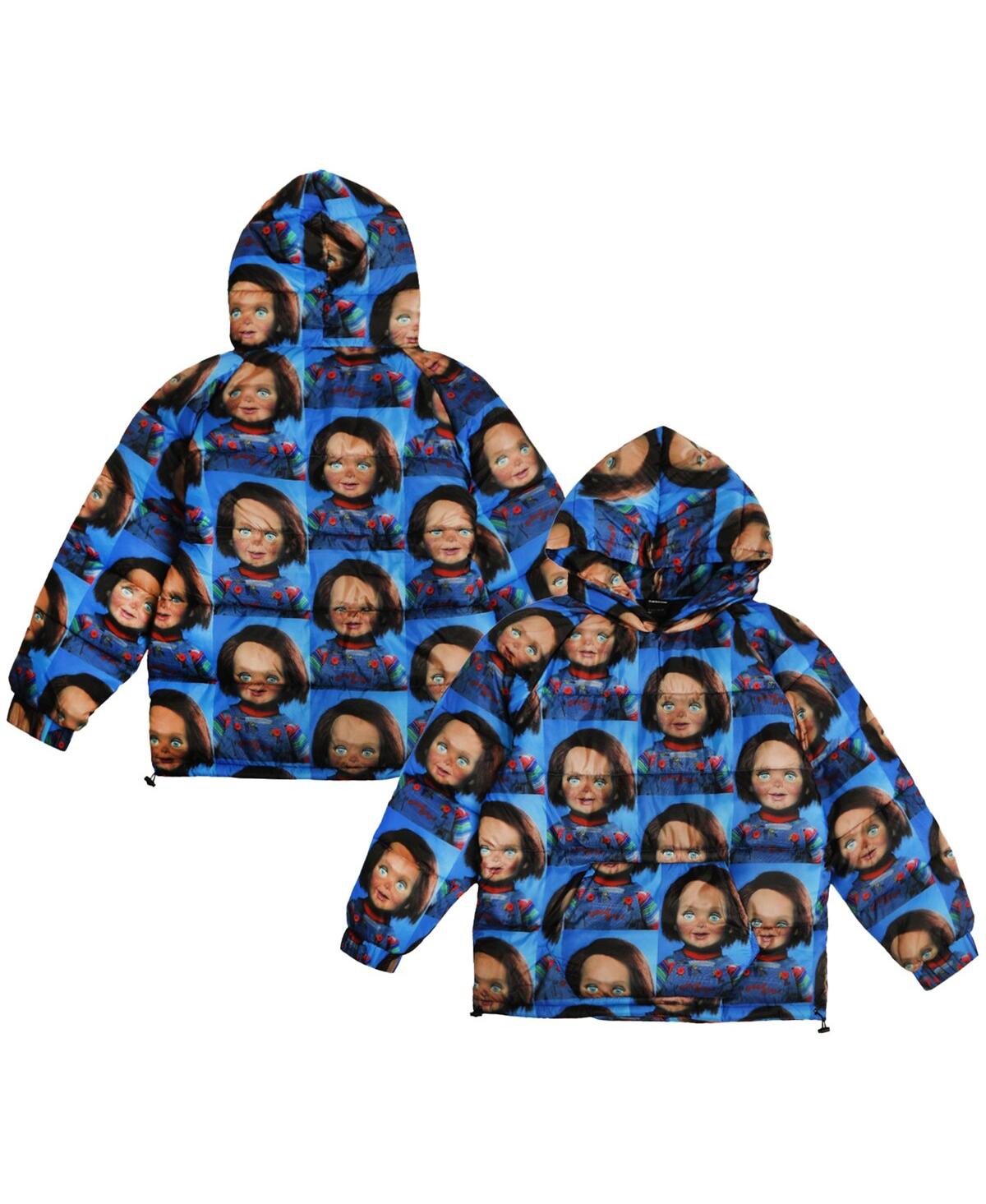 Men's Blue Chucky Repeat Puffer Hoodie Full-Zip Jacket - Blue