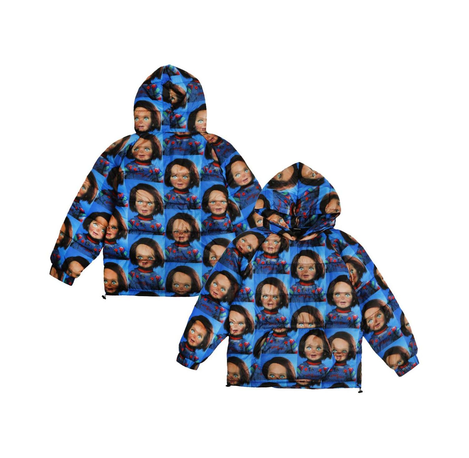 Men's Blue Chucky Repeat Puffer Hoodie Full-Zip Jacket