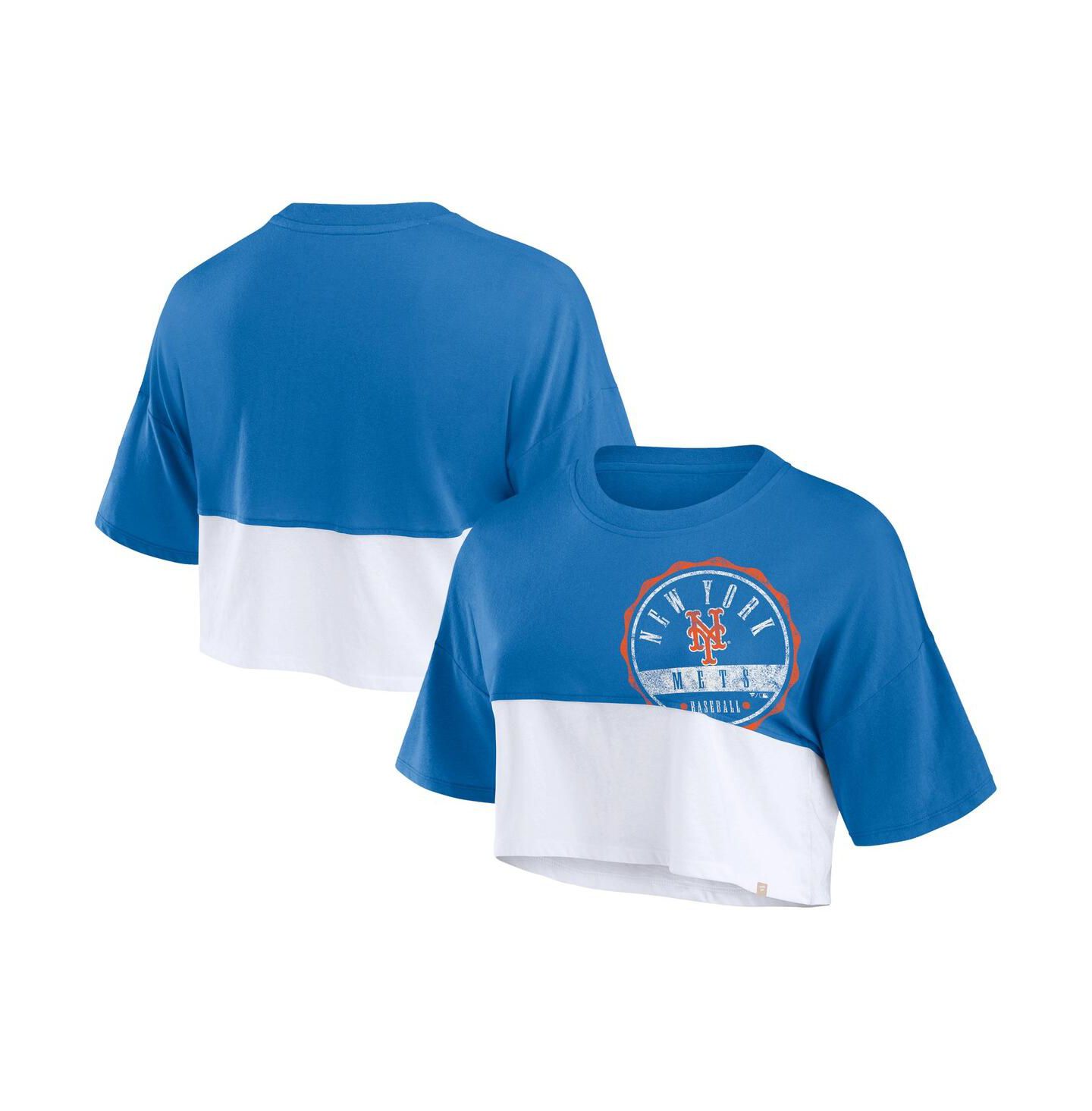 Женская футболка Fanatics Royal/White New York Mets Color Split Boxy Cropped — фото 1