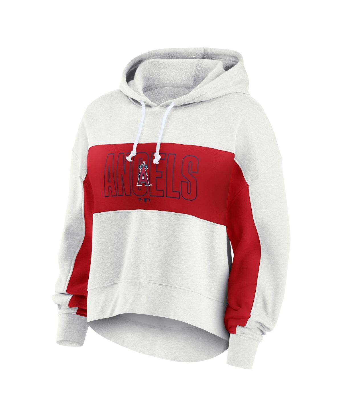 Fanatics Women'sLos Angeles Angels Up for It Fleece Pullover Hoodie - Oatmeal, Red