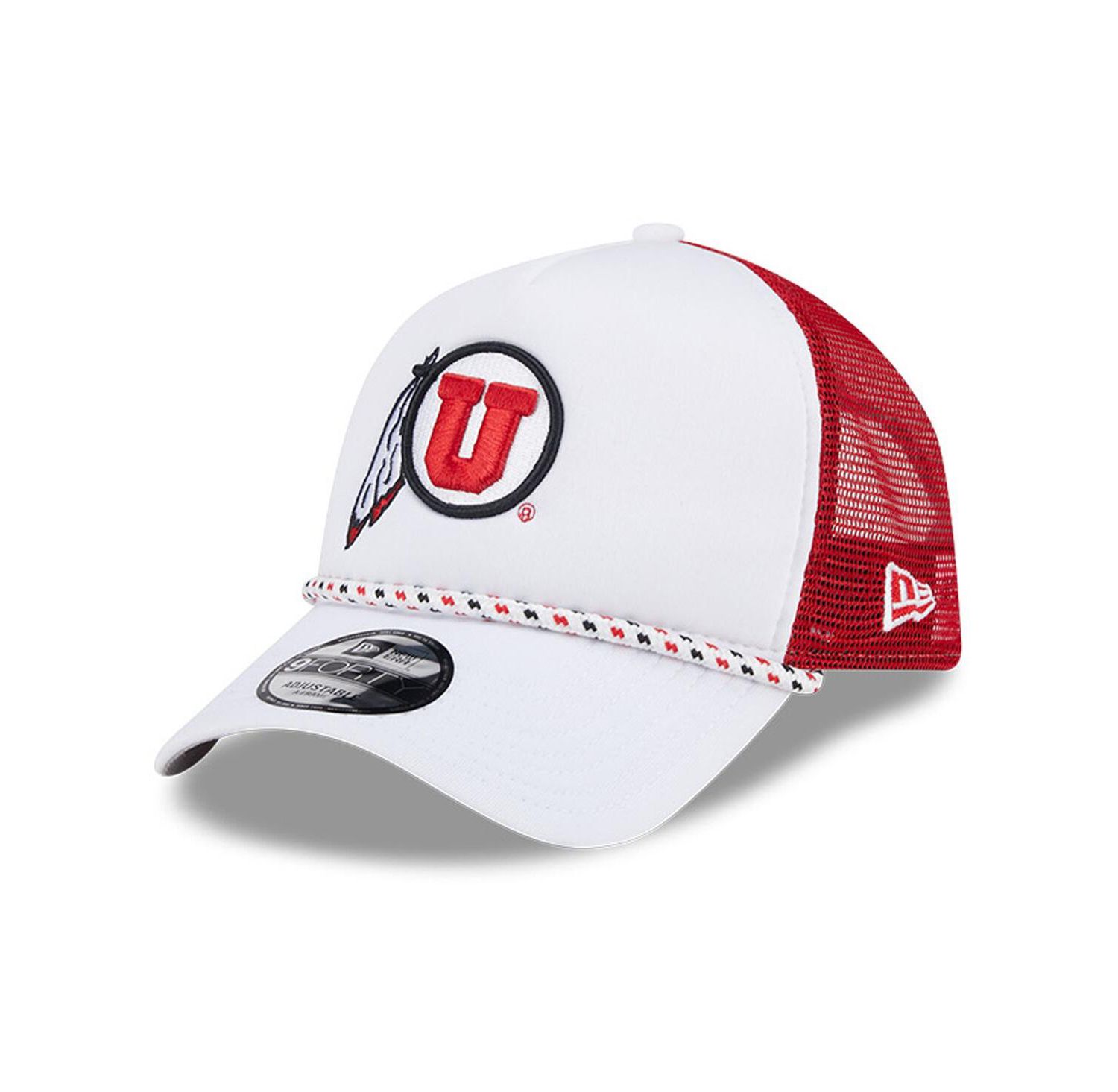 Men's White/Red Utah Utes Court Sport Foam A-Frame 9FORTY Adjustable Trucker Hat