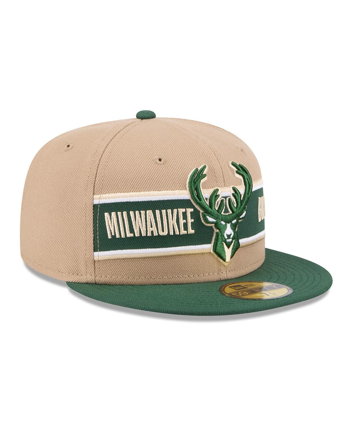 Shop New Era Men's Tan/hunter Green Milwaukee Bucks 2024 Nba Draft 59fifty Hat In Tan Hunter