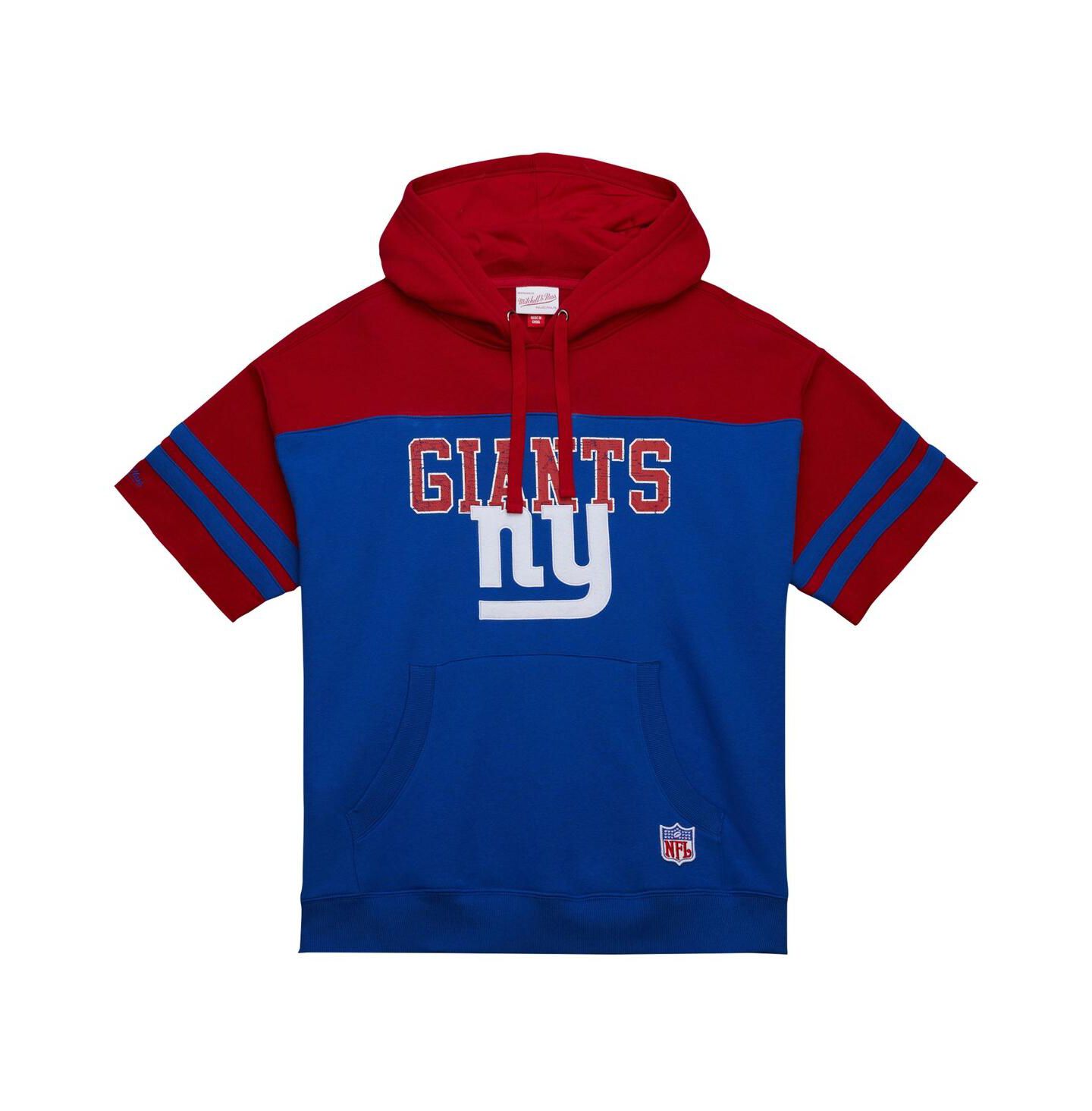Мужское худи Mitchell & Ness Royal New York Giants Off Field vintage-like Logo Short Sleeve Pullover — фото 2