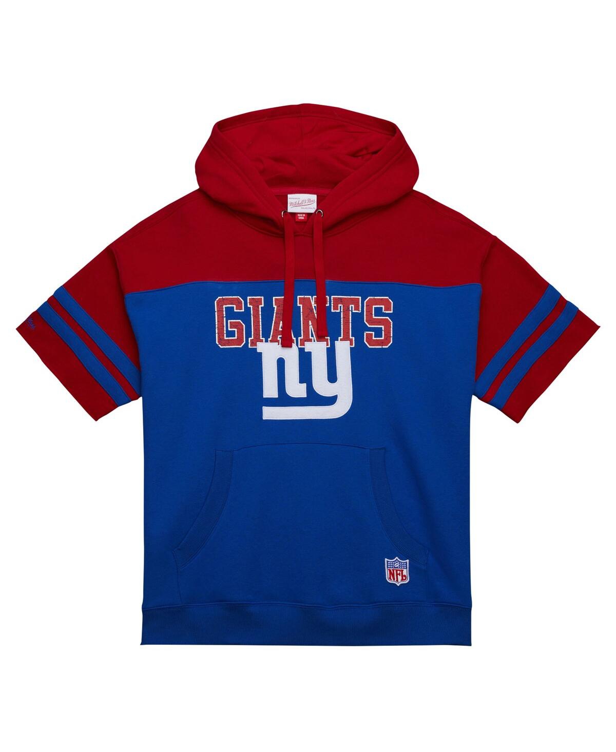 Mitchell & Ness Men's Royal New York Giants Off Field Vintage-like Logo Short Sleeve Pullover Hoodie In Royal