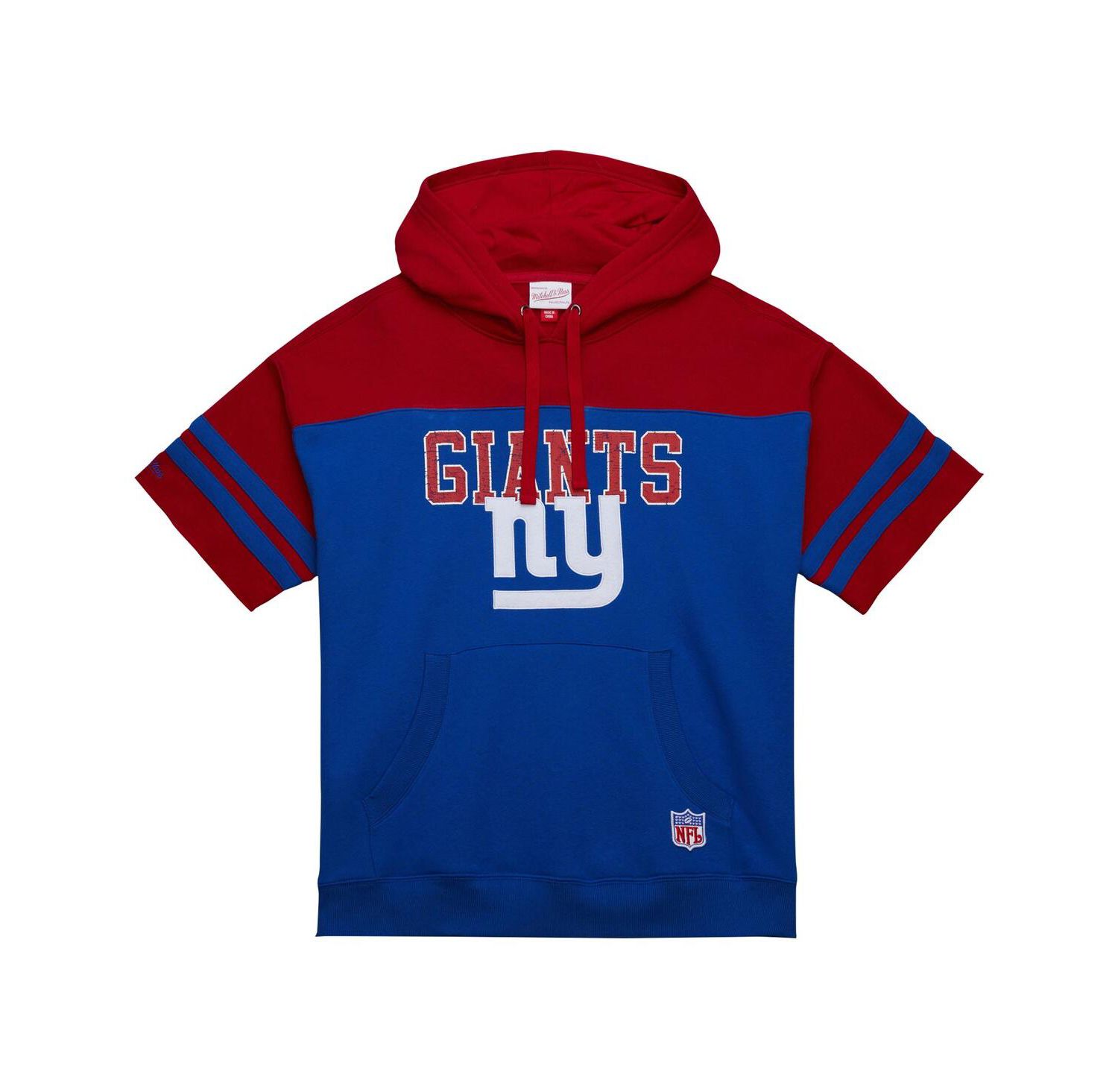 Men's Royal New York Giants Off Field vintage-like Logo Short Sleeve Pullover Hoodie