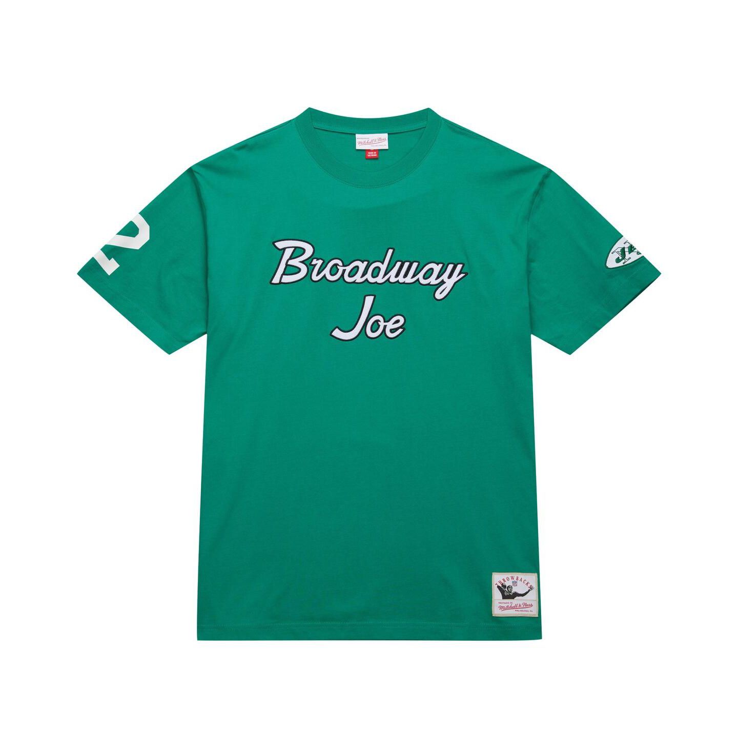 Мужская футболка Mitchell & Ness Joe Namath Kelly Green New York Jets Retired Player Nickname — фото 2