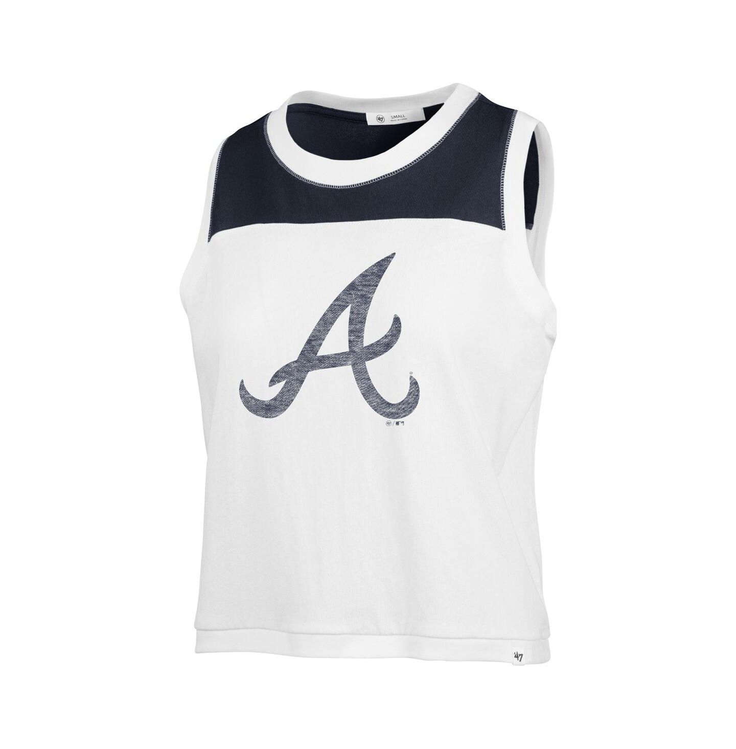 Женский топ '47 Brand White/Navy Atlanta Braves Plus Size Waist Length Muscle — фото 2