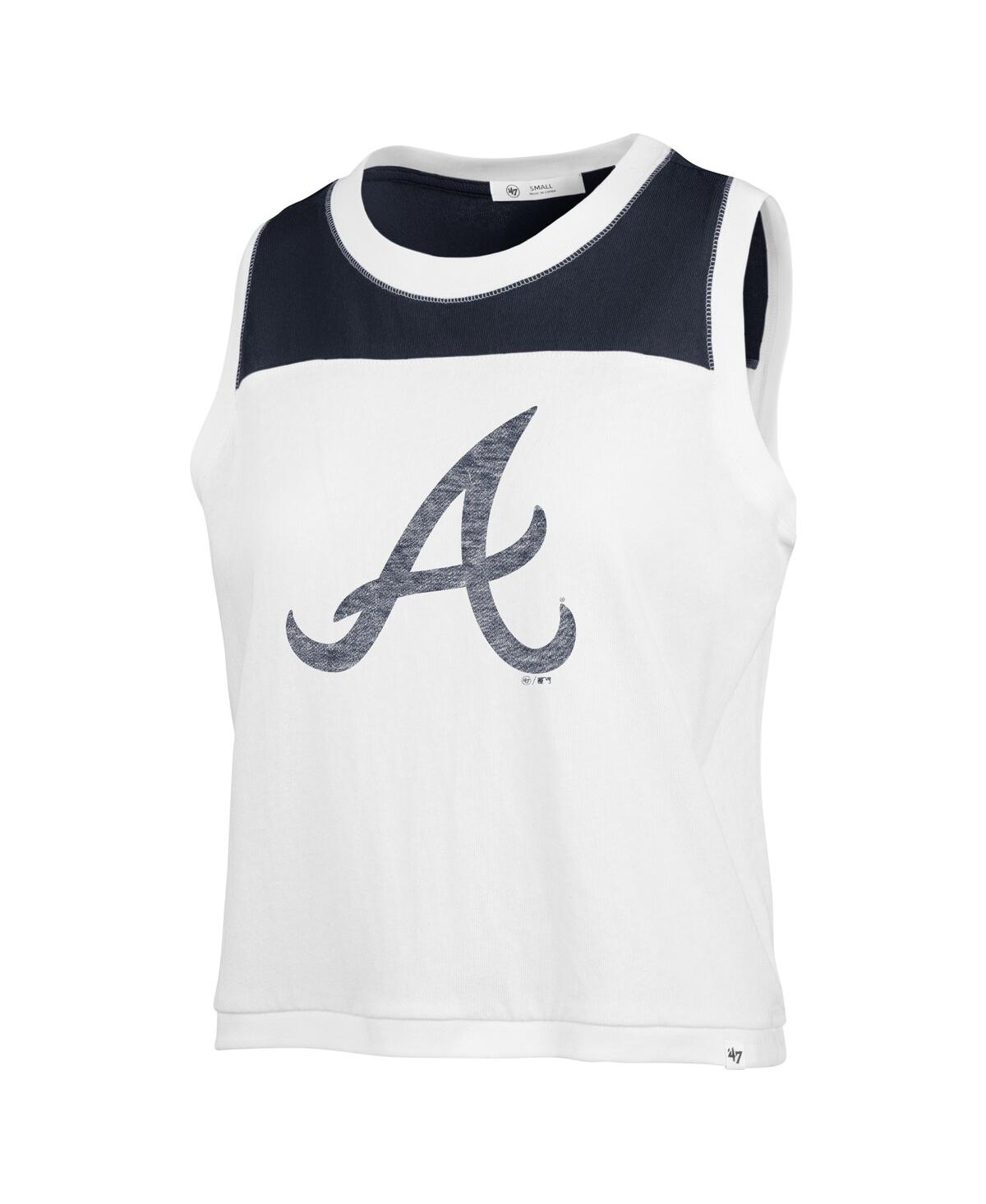 47 BRAND WOMEN'S WHITE/NAVY ATLANTA BRAVES PLUS SIZE WAIST LENGTH MUSCLE TANK TOP 