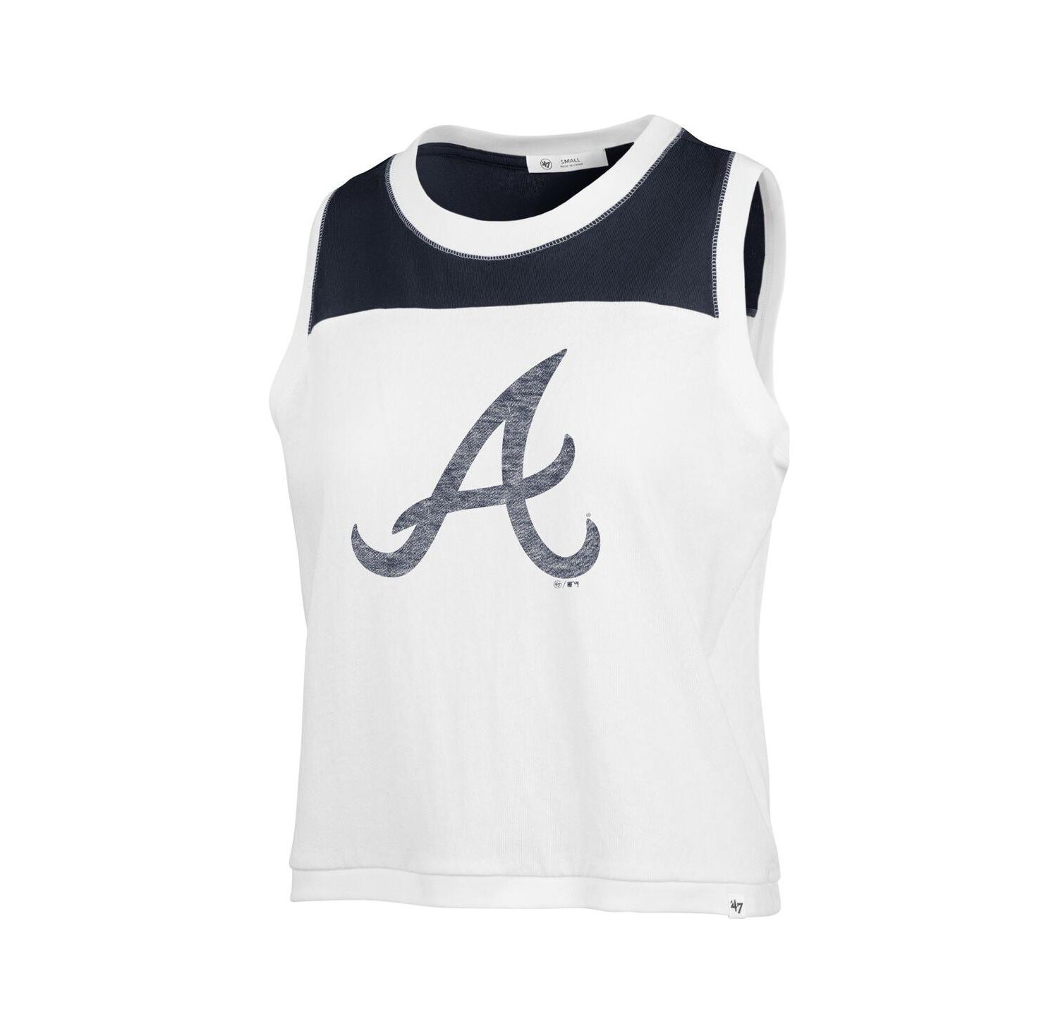 Women's White/Navy Atlanta Braves Plus Size Waist Length Muscle Tank Top