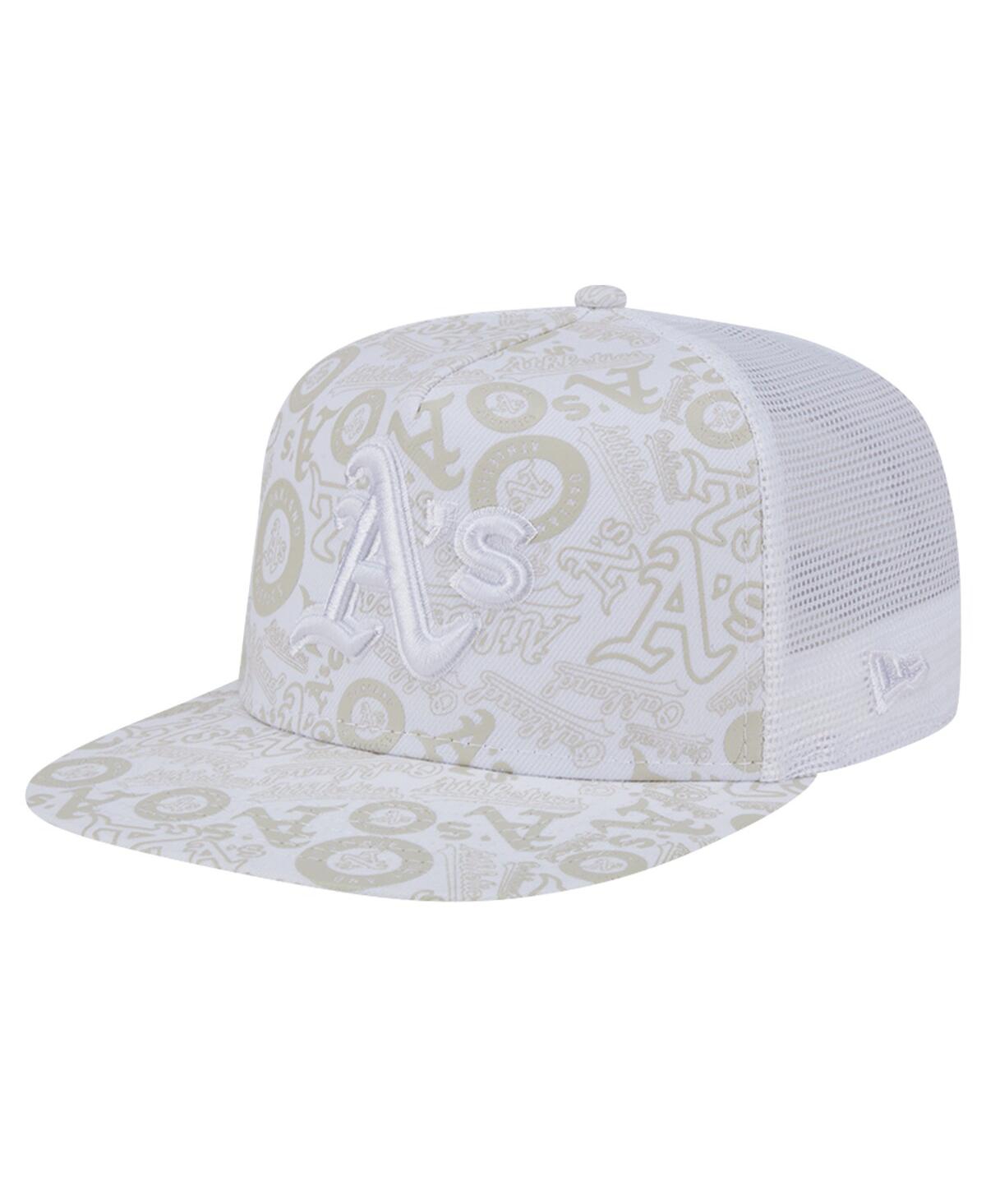 New Era Men's White Oakland Athletics Logo Dunes A-frame Trucker 9fifty Snapback Hat In White
