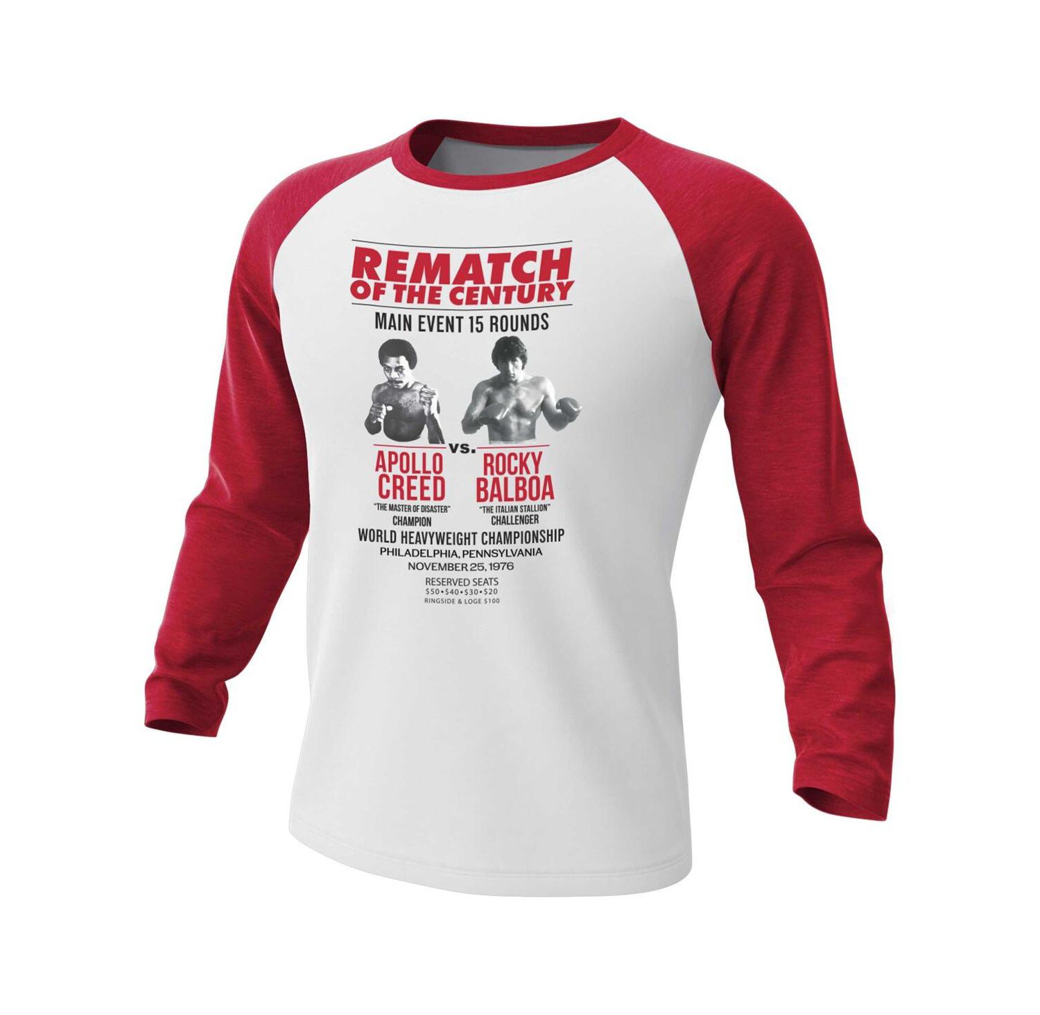 Men's White/Red Rocky Rematch of the Century 3/4-Sleeve Raglan T-Shirt