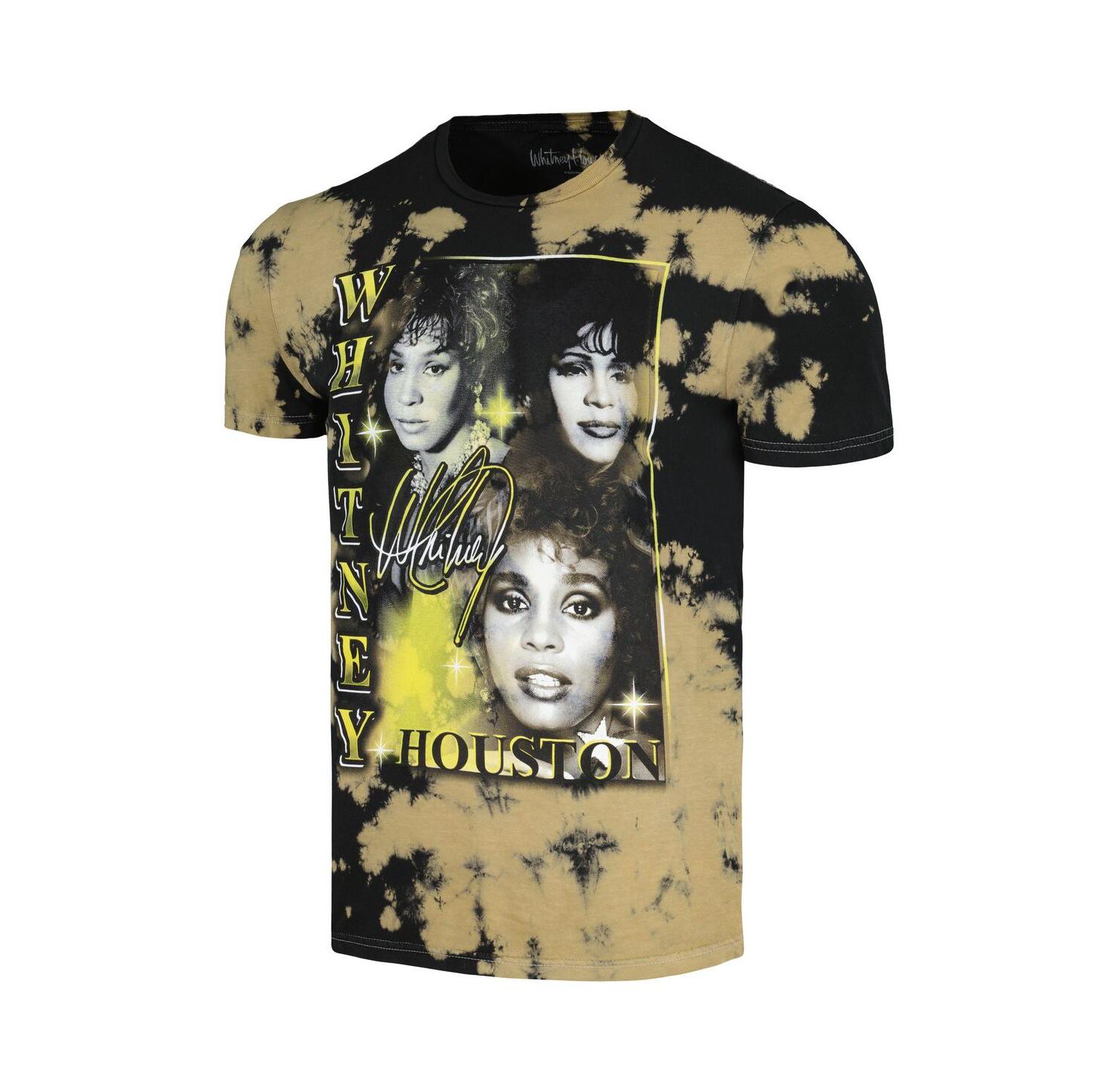 Men's Black Whitney Houston Collage Washed Graphic T-Shirt