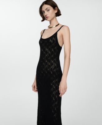 mango crochet black dress Mango Women's Crochet Long Dress