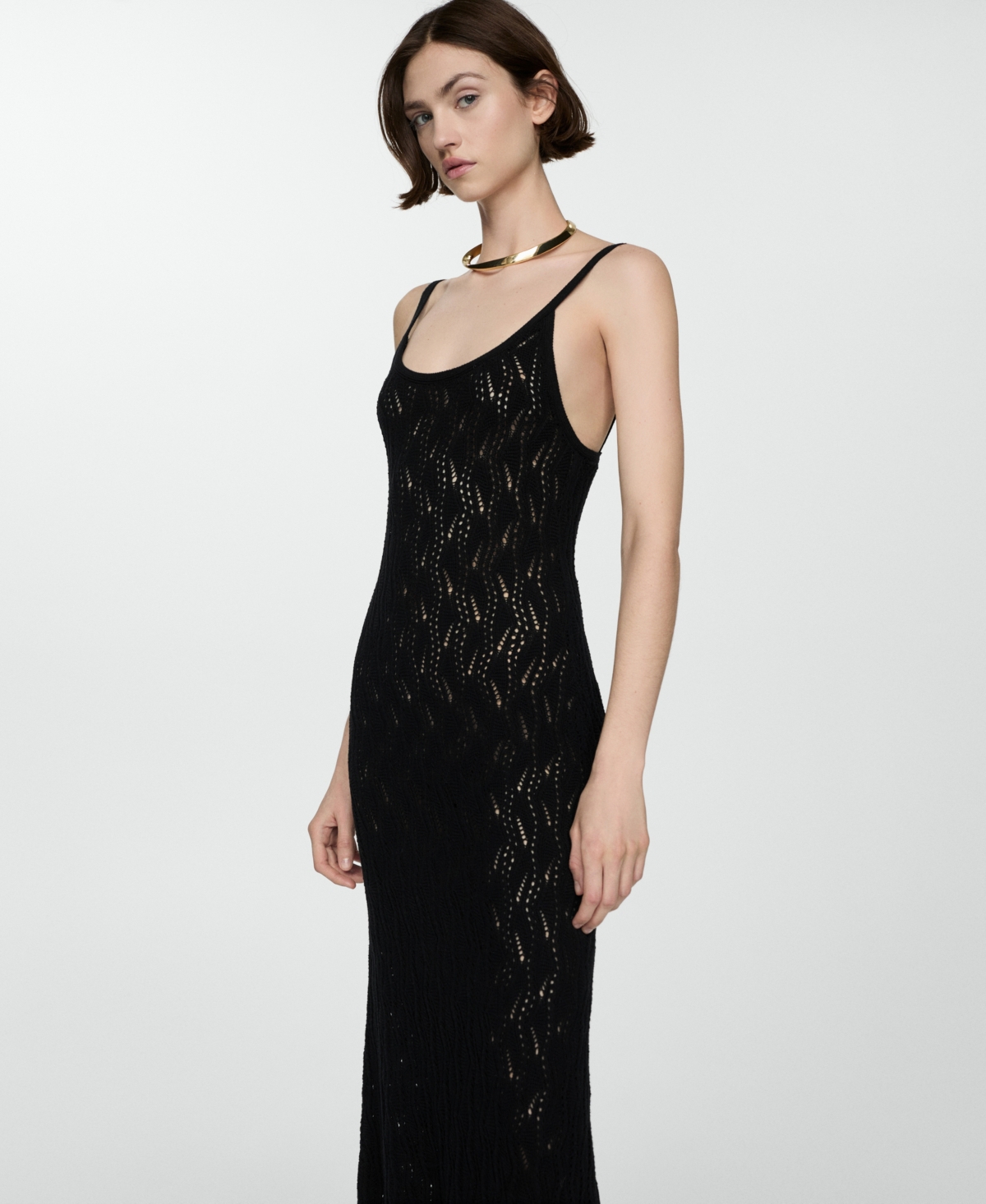 Mango Robe Longue Crochet In Black