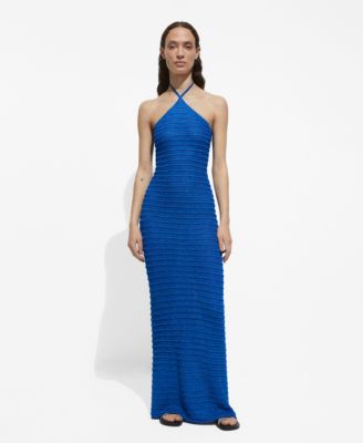 mango blue knit dress Mango Women's Textured Lurex Knitted Dress