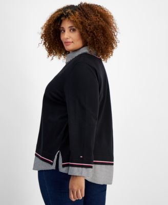 Plus Size Plaid Layered-Look Sweater