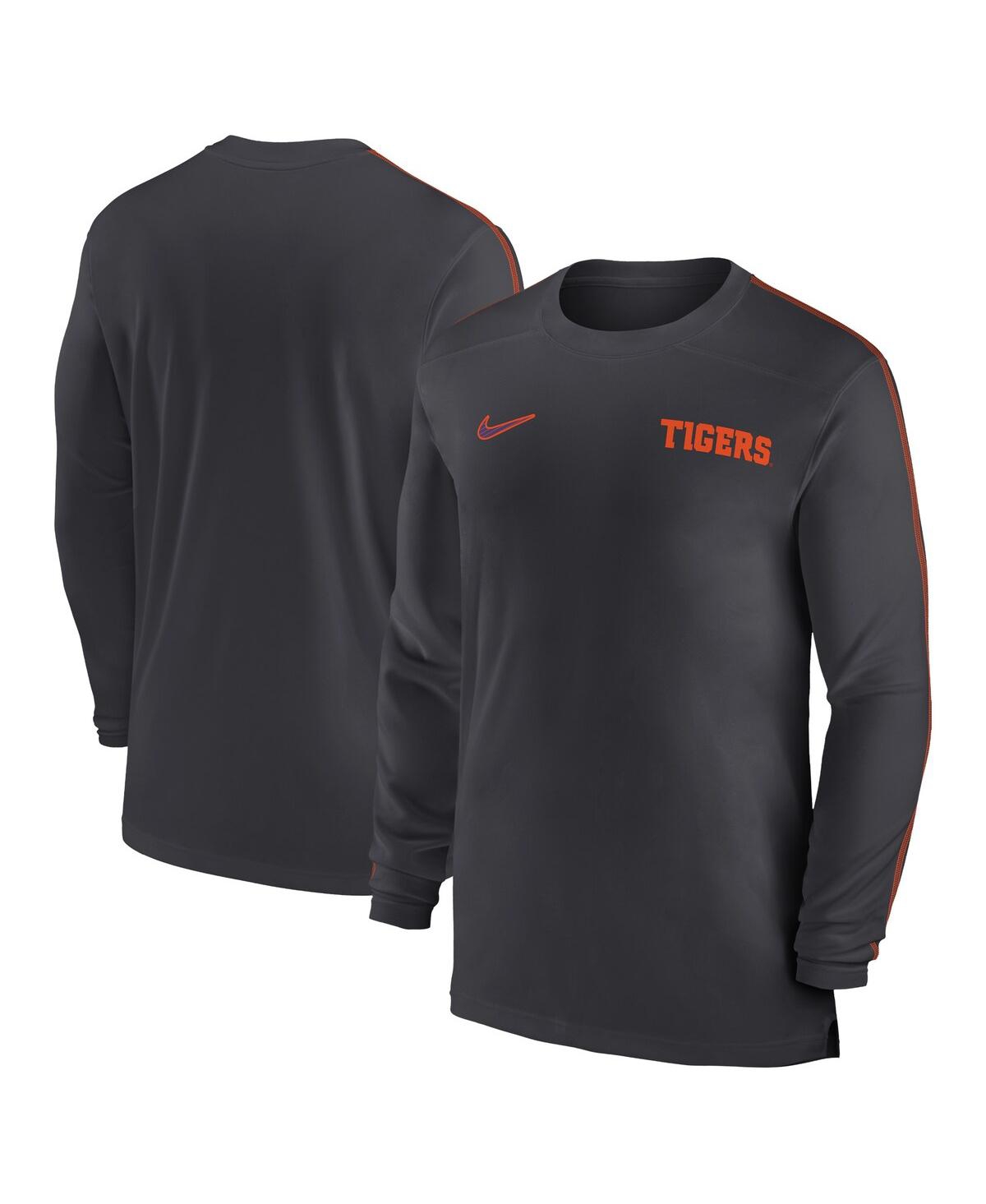 Nike Men s Orange Clemson Tigers 2024 Sideline Coach Uv Performance Long Sleeve T Shirt Orange White Smart Closet