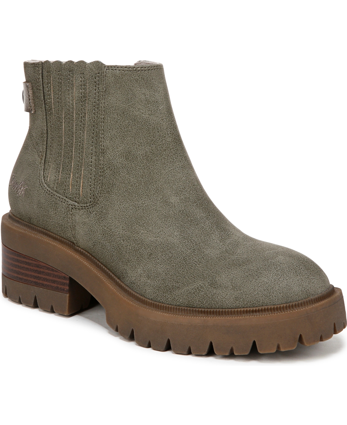Blowfish Malibu Women's Joy Lug Sole Chelsea Booties - Moss Green Faux Nubuck