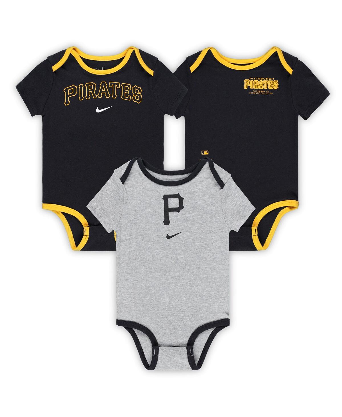 Nike Baby Boys And Girls Pittsburgh Pirates Authentic Collection Three-pack Bodysuit Set In Black,gray