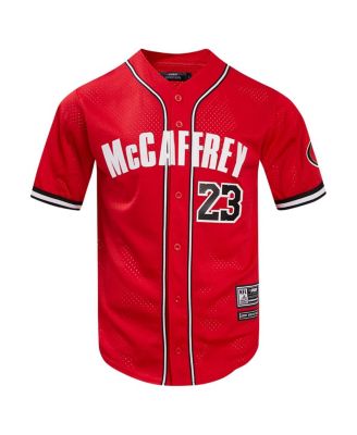 Men's Christian McCaffrey Scarlet San Francisco 49ers Baseball Button-Up Shirt