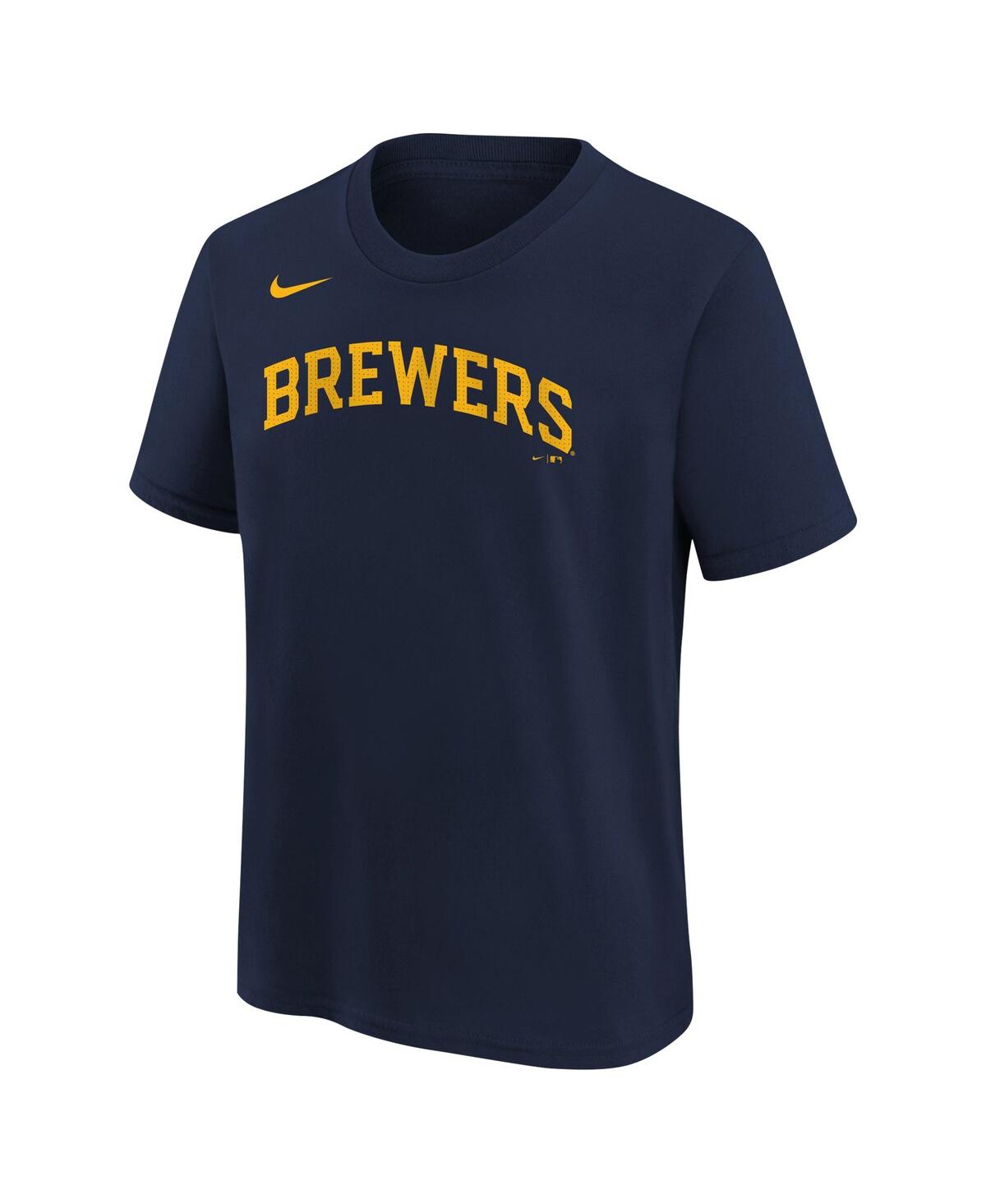 Nike Big Boys And Girls Christian Yelich Navy Milwaukee Brewers Home Player Name Number T-shirt In Navy
