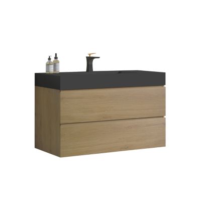 36" Natural Oak Vanity w/ Sink & Ample Storage