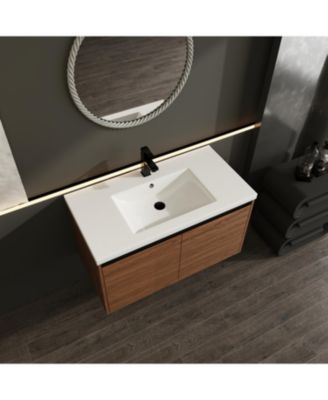 36" Brown Bathroom Vanity with Resin Sink and Cabinet