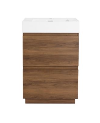 24" Modern Bathroom Vanity with Single Sink, Double Drawer, Brown