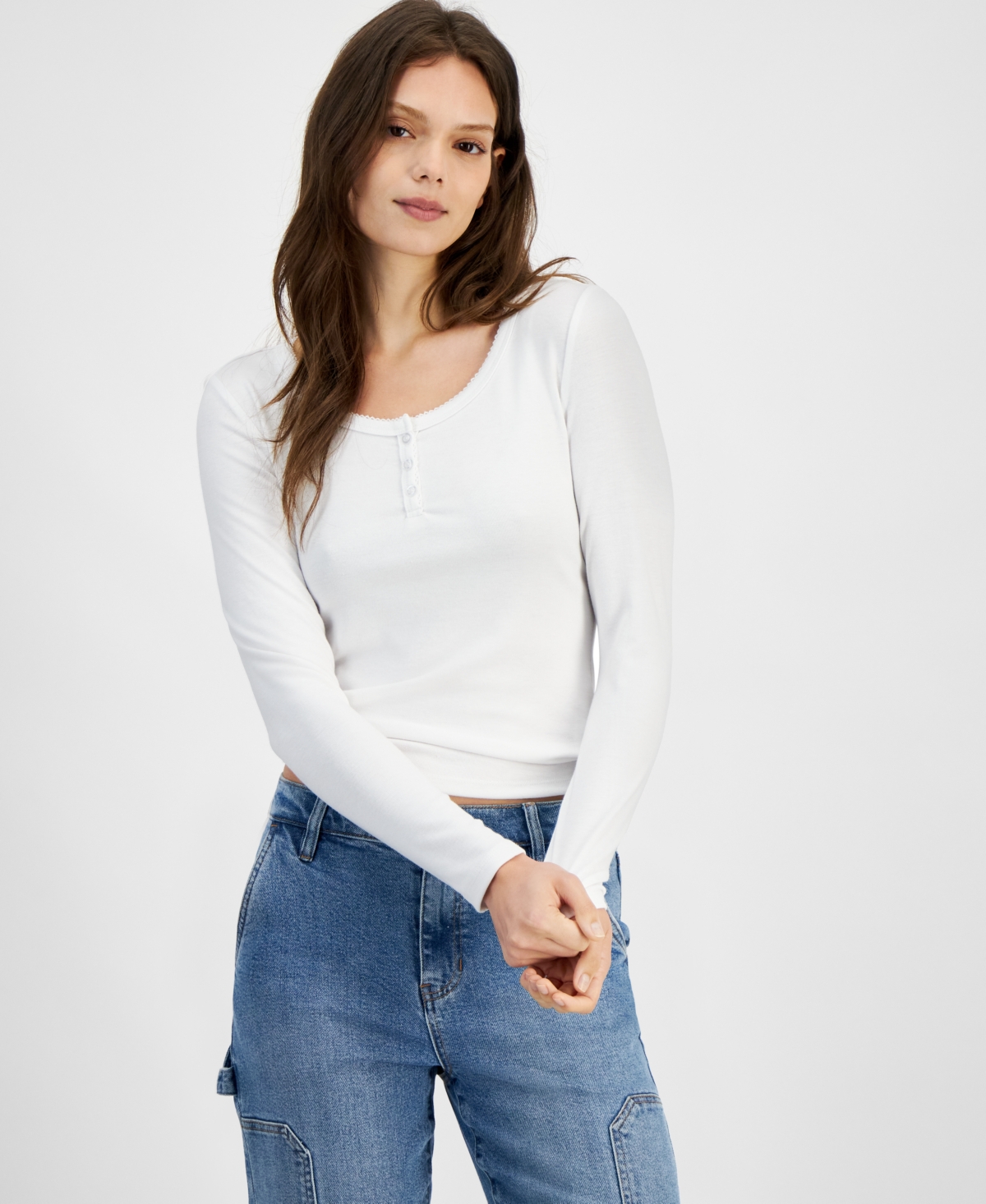 Hippie Rose Juniors' Long Sleeve Ribbed Henley