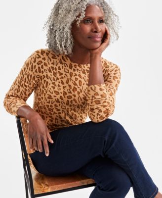 売れ筋商品|||スタイルアンドコー ニット&セーター アウター レディース Women's Fine Gauge Crewneck Long-Sleeve Sweater, Created for Macy's Natural Animal Style & Co Women's Fine Gauge Crewneck Long-Sleeve Sweater