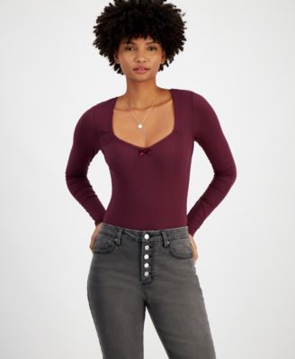 Self Esteem - Juniors' Sweetheart-Heart Long-Sleeve Bodysuit