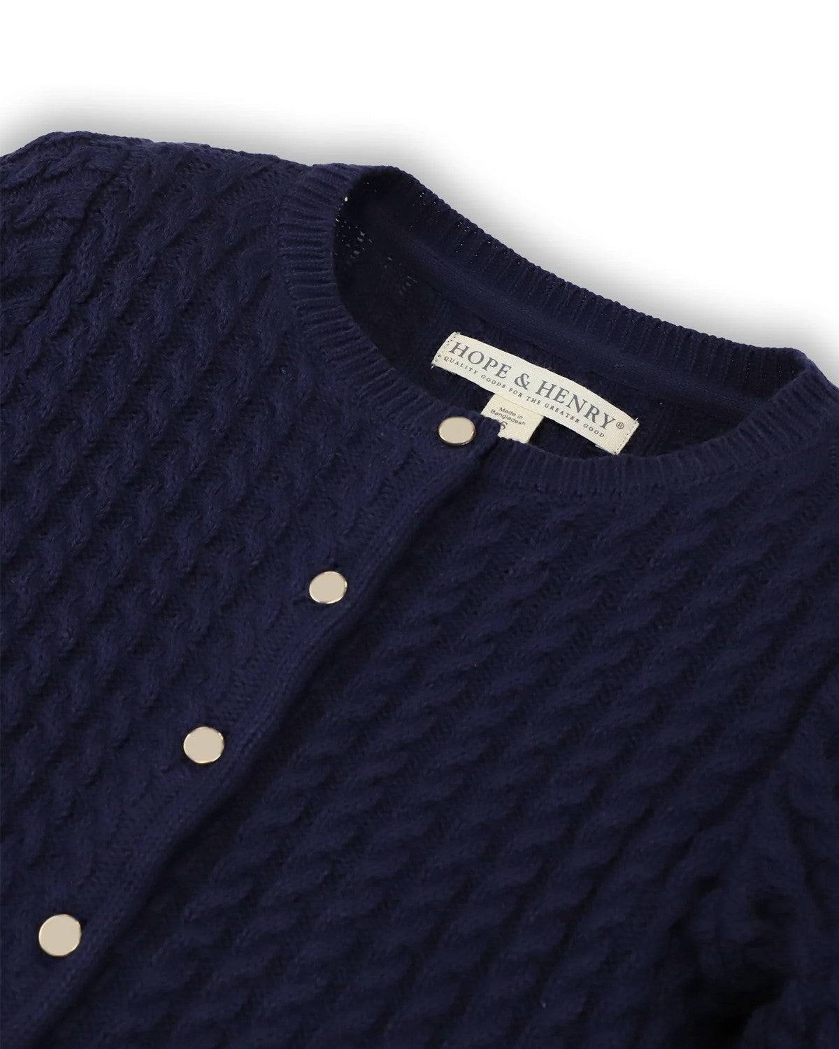 Hope & Henry Baby Girls Organic Cotton Long Sleeve Classic Cable Cardigan Sweater