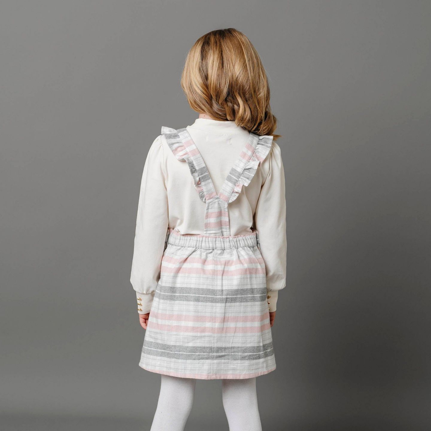 Юбка Hope & Henry Organic Cotton Sleeveless Ruffle Strap Skirtall для девочек, цвет: Серый / Розовый — фото 3