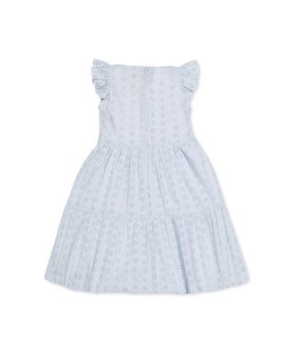 Little Girls Flutter Sleeve Tiered Eyelet Dress