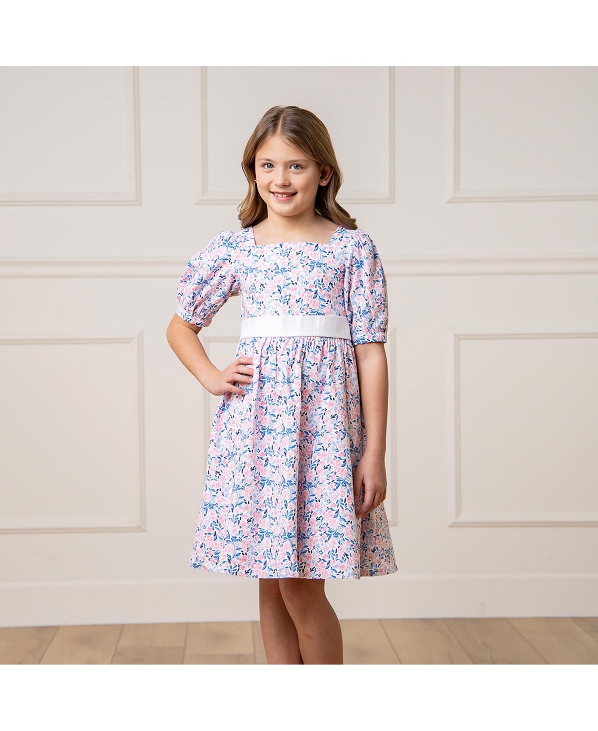 Hope & Henry Girls' Short Sleeve Puff Sleeve Party Dress, Kids