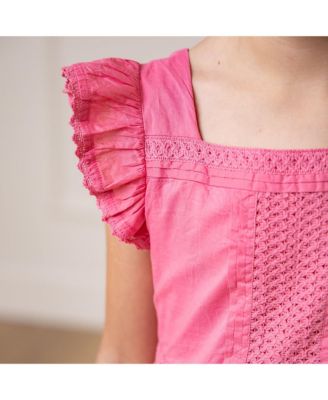 Girls' Flutter Sleeve Tiered Maxi Dress with Crochet Trim, Toddler