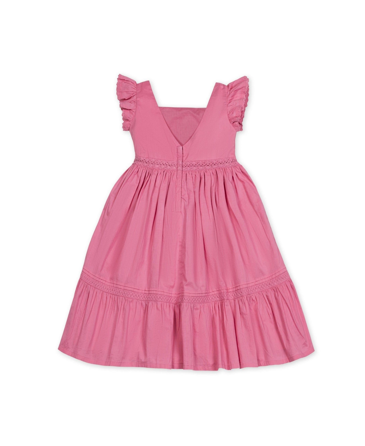 Hope & Henry Girls' Flutter Sleeve Tiered Maxi Dress with Crochet Trim, Kids