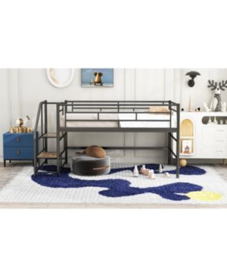 Streamdale Twin Loft Bed with Storage Stairs, Black