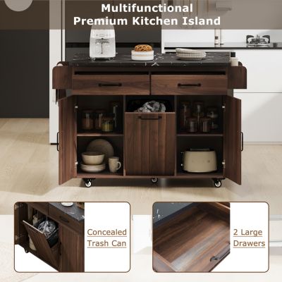 Multipurpose Kitchen Island with Tilt-Out Trash Can