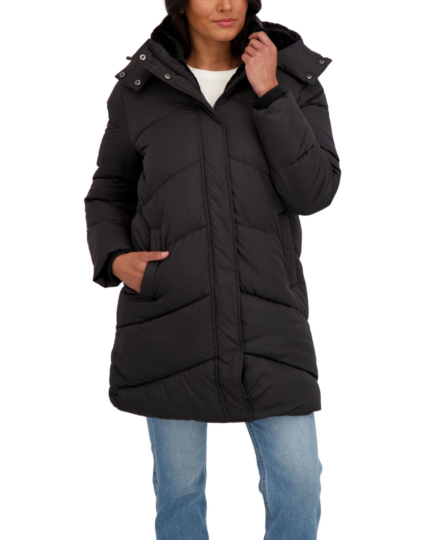 Женская куртка Sebby Collection 3/4 Cozy Lined Hooded Puffer, цвет: Чёрный — фото 4