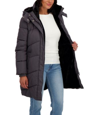 Women's 3/4 Cozy Lined Hooded Puffer Coat